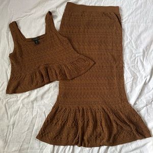 House of Harlow 1960 brown knit skirt set